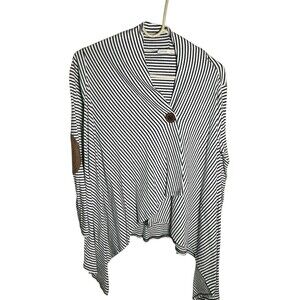 Cherish Asymmetrical 1 Button Cardigan Sweater Navy White Elbow Patches Size S